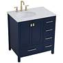 32-Inch Blue Single Sink Bathroom Vanity With White Calacatta Quartz Top in scene