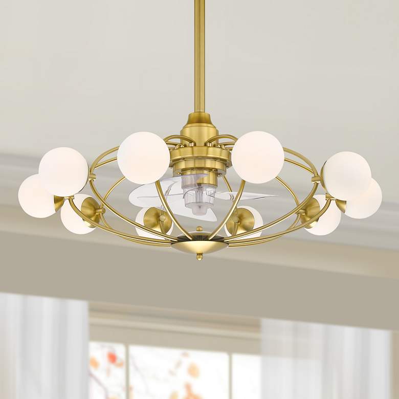 Image 1 32" Fanimation Kerring Satin Brass Fandelier LED Ceiling Fan