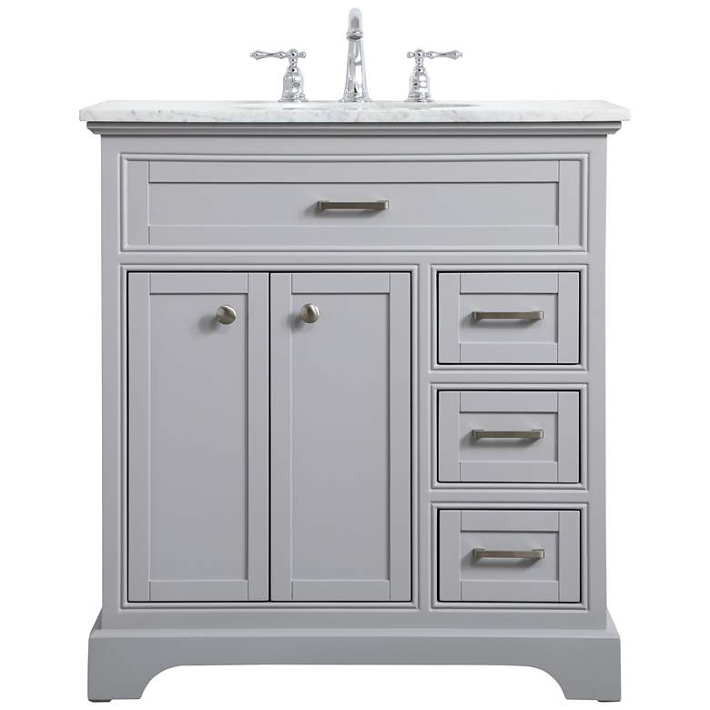 Image 1 32-Inch Grey Single Sink Bathroom Vanity With Cararra White Marble Top
