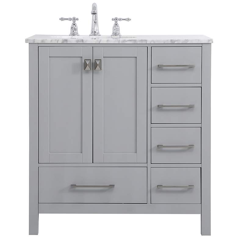 Image 2 32-Inch Grey Single Sink Bathroom Vanity With Carrara White Marble Top