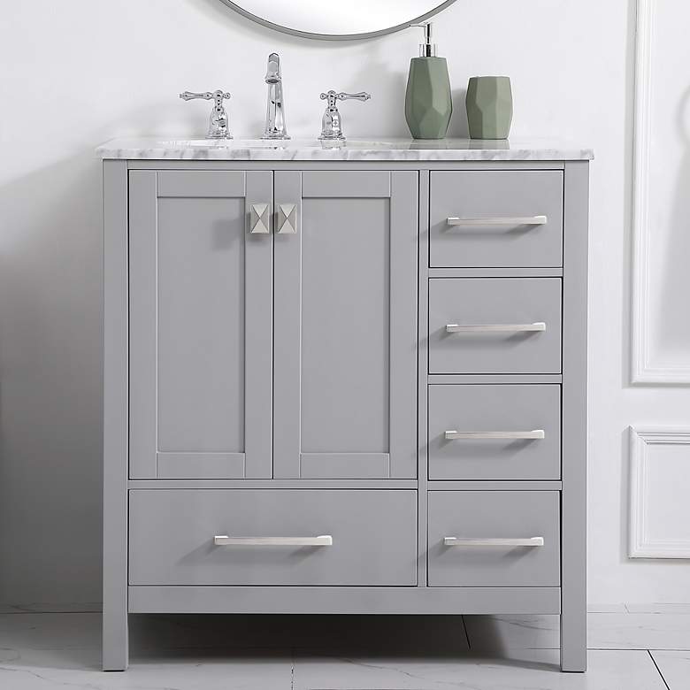 Image 1 32-Inch Grey Single Sink Bathroom Vanity With Carrara White Marble Top