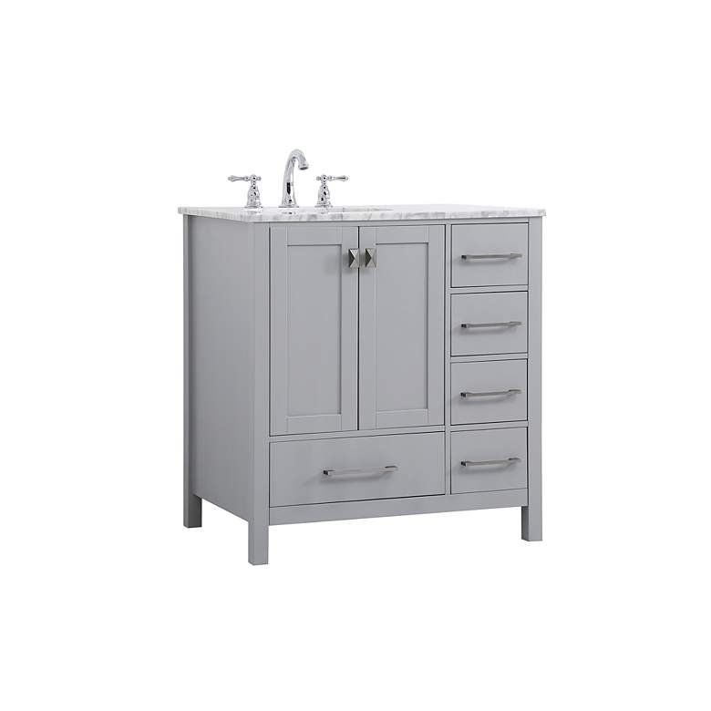 Image 3 32-Inch Grey Single Sink Bathroom Vanity With Carrara White Marble Top more views