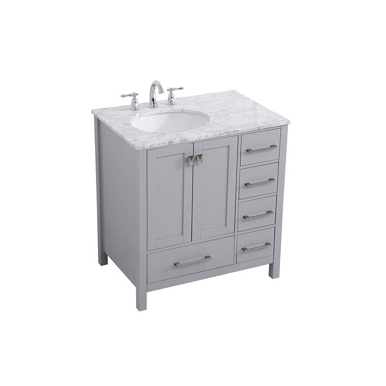 Image 4 32-Inch Grey Single Sink Bathroom Vanity With Carrara White Marble Top more views