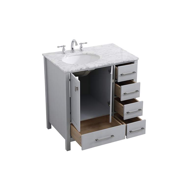 Image 5 32-Inch Grey Single Sink Bathroom Vanity With Carrara White Marble Top more views