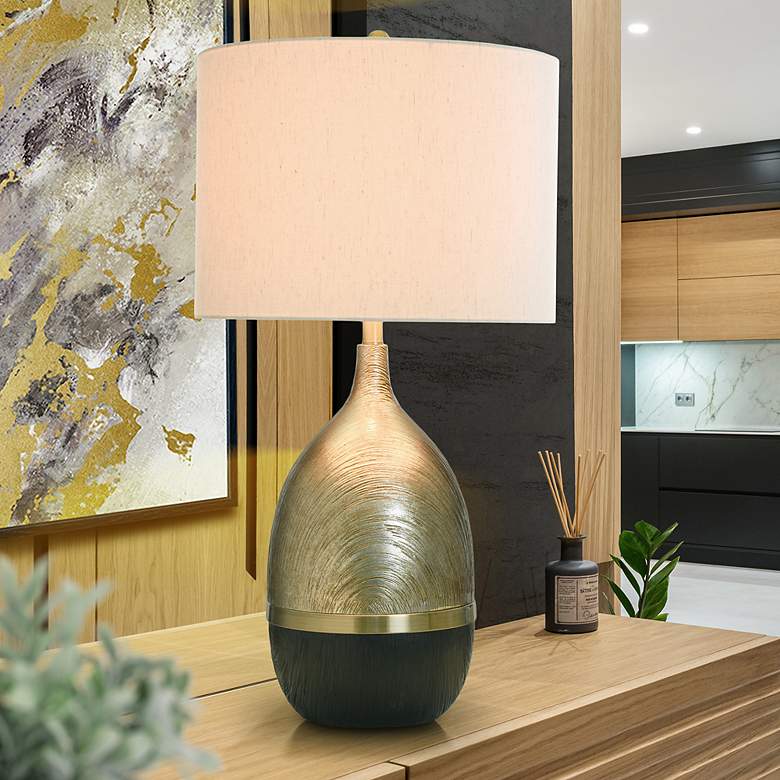 Image 1 32" High Galas Gold and Black Table Lamp With Cream Shade