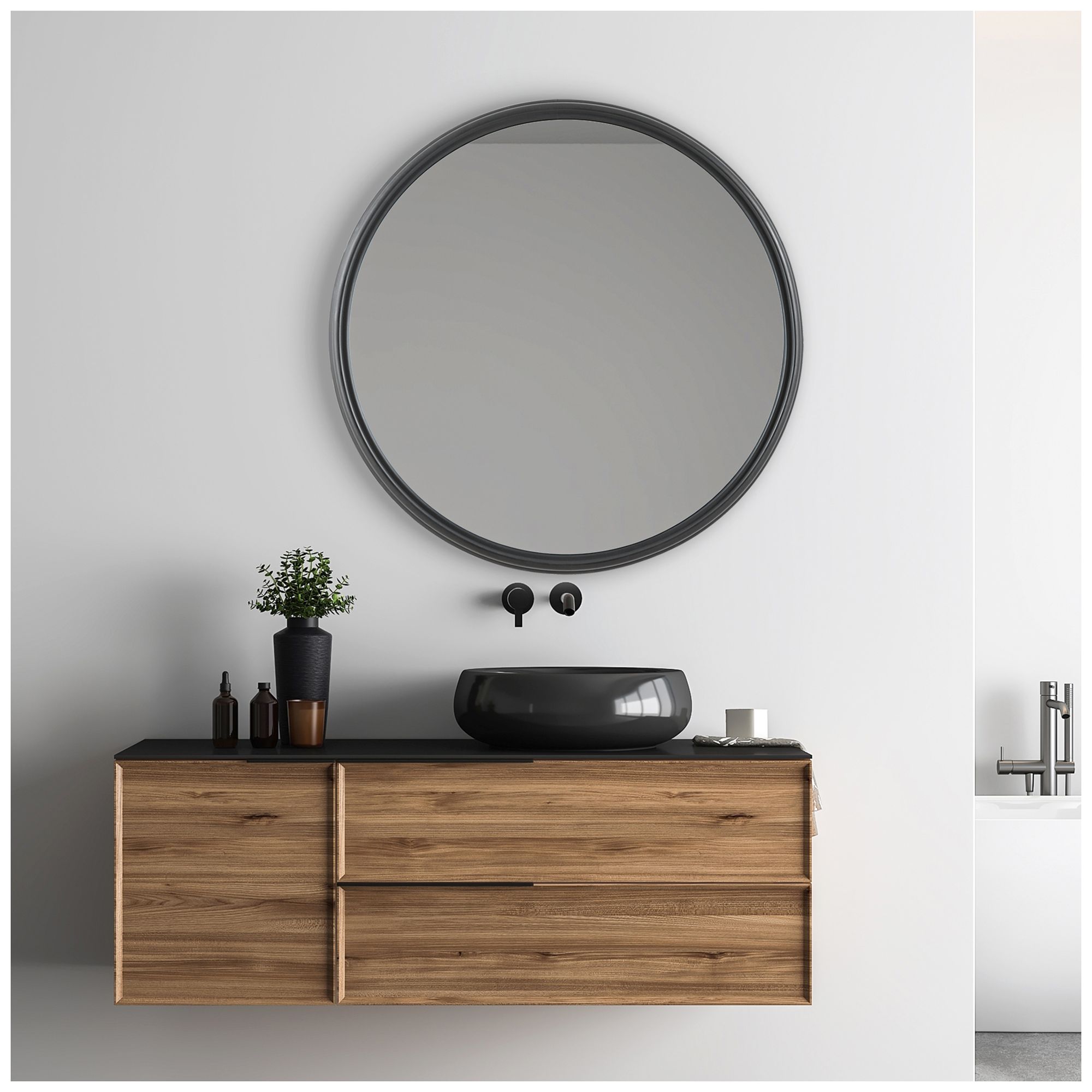Image 5 32" Round Matte Black Wall Mirror more views