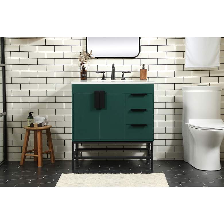 Image 4 32 Inch Single Bathroom Vanity In Green more views