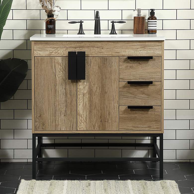 Image 1 32 Inch Single Bathroom Vanity In Natural Oak