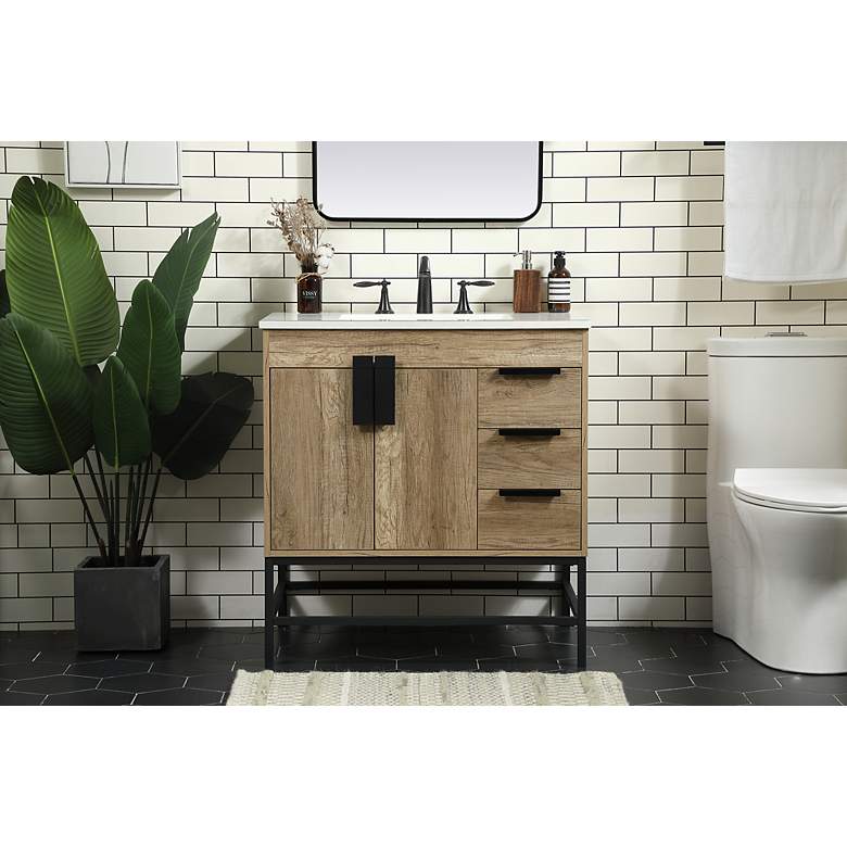 Image 3 32 Inch Single Bathroom Vanity In Natural Oak more views