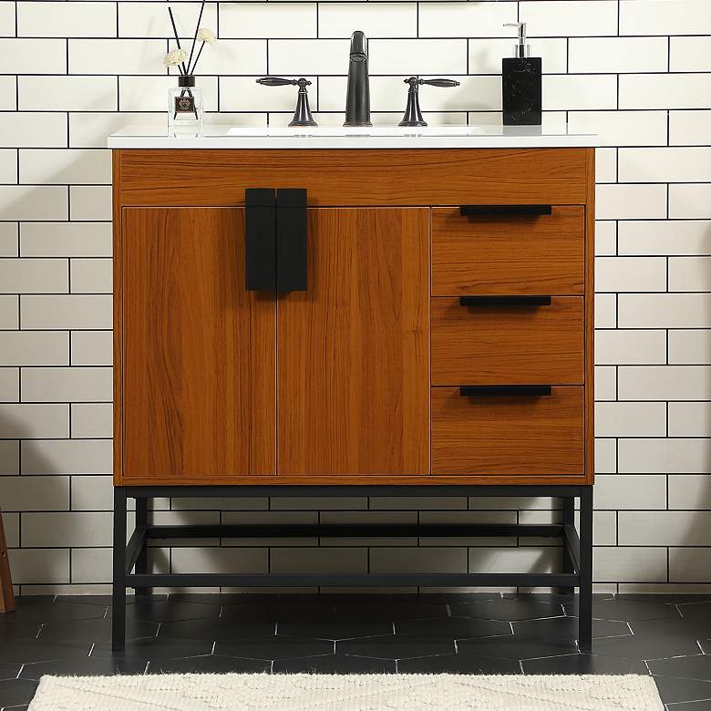 Image 1 32 Inch Single Bathroom Vanity In Teak