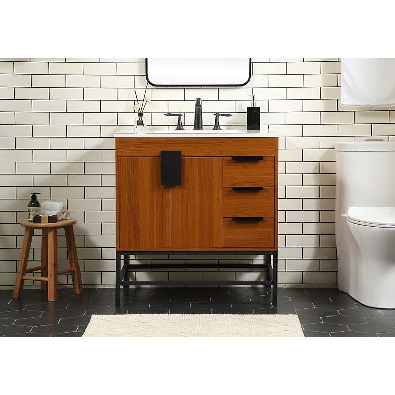 Image 3 32 Inch Single Bathroom Vanity In Teak more views