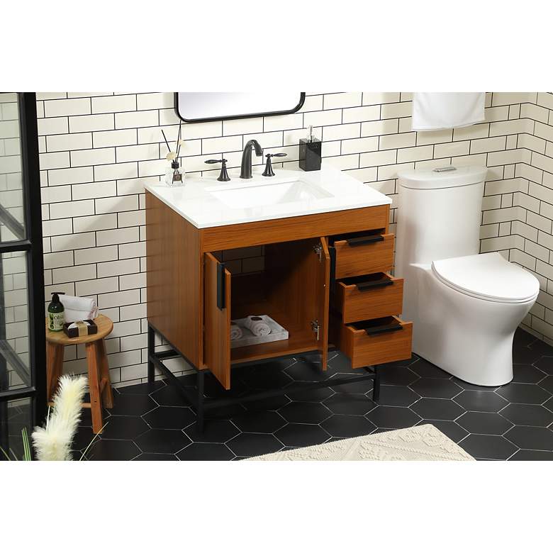 Image 5 32 Inch Single Bathroom Vanity In Teak more views