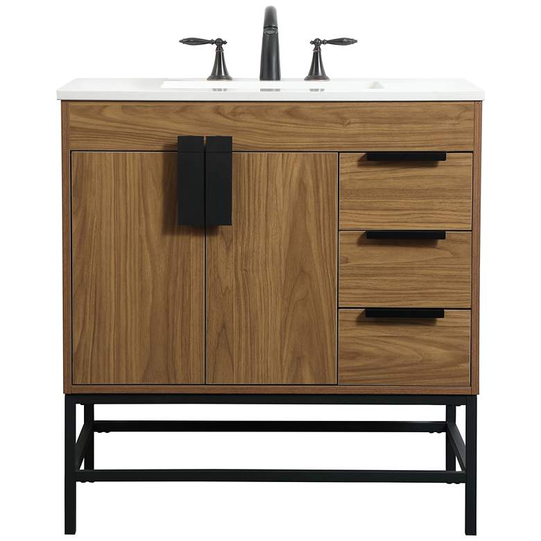 Image 1 32 Inch Single Bathroom Vanity In Walnut Brown