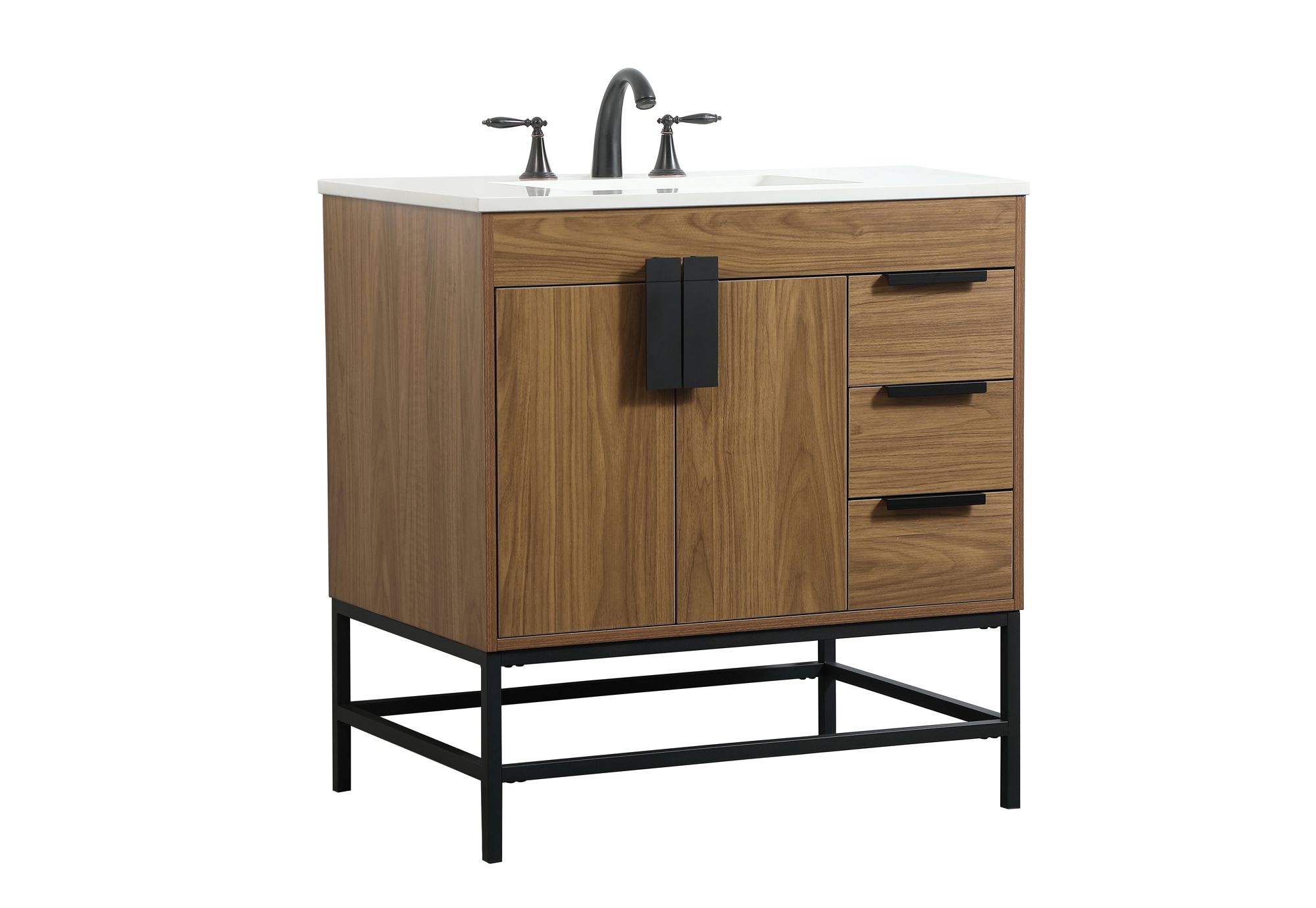 32 Inch Single Bathroom Vanity In Walnut Brown