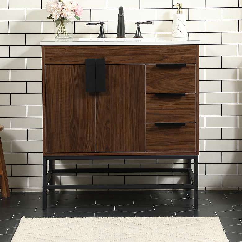 Image 1 32 Inch Single Bathroom Vanity In Walnut
