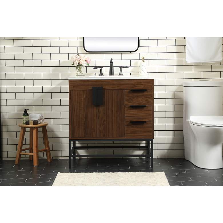 Image 3 32 Inch Single Bathroom Vanity In Walnut more views