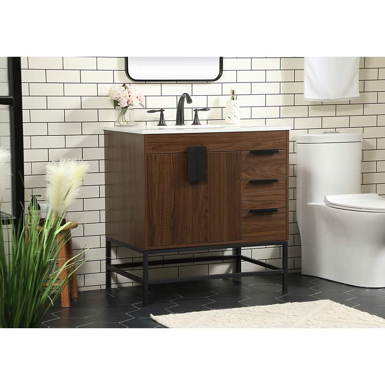 Image 4 32 Inch Single Bathroom Vanity In Walnut more views