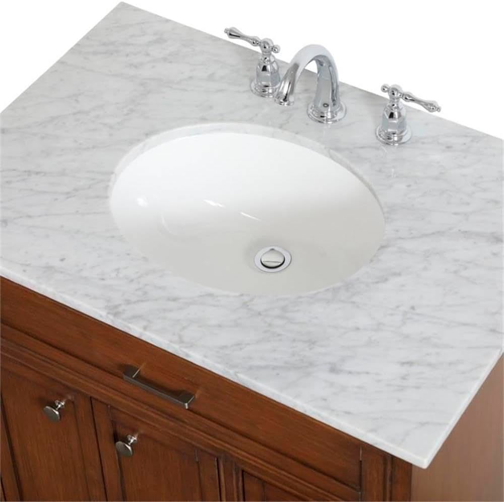 Image 3 32-Inch Teak Single Sink Bathroom Vanity with Carrara White Marble Top more views