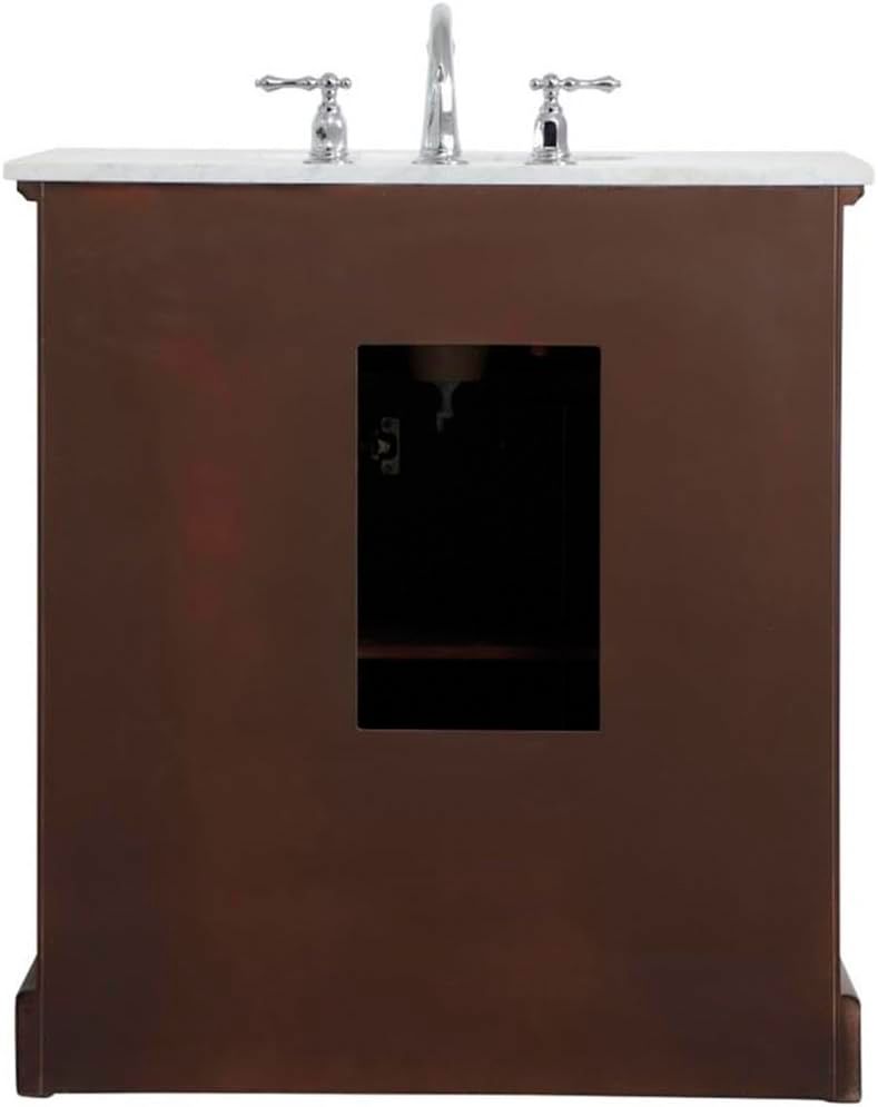 32-Inch Teak Single Sink Bathroom Vanity with Carrara White Marble Top