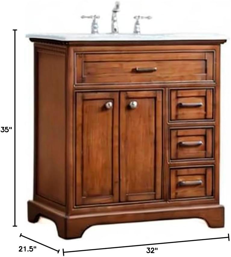 32-Inch Teak Single Sink Bathroom Vanity with Carrara White Marble Top