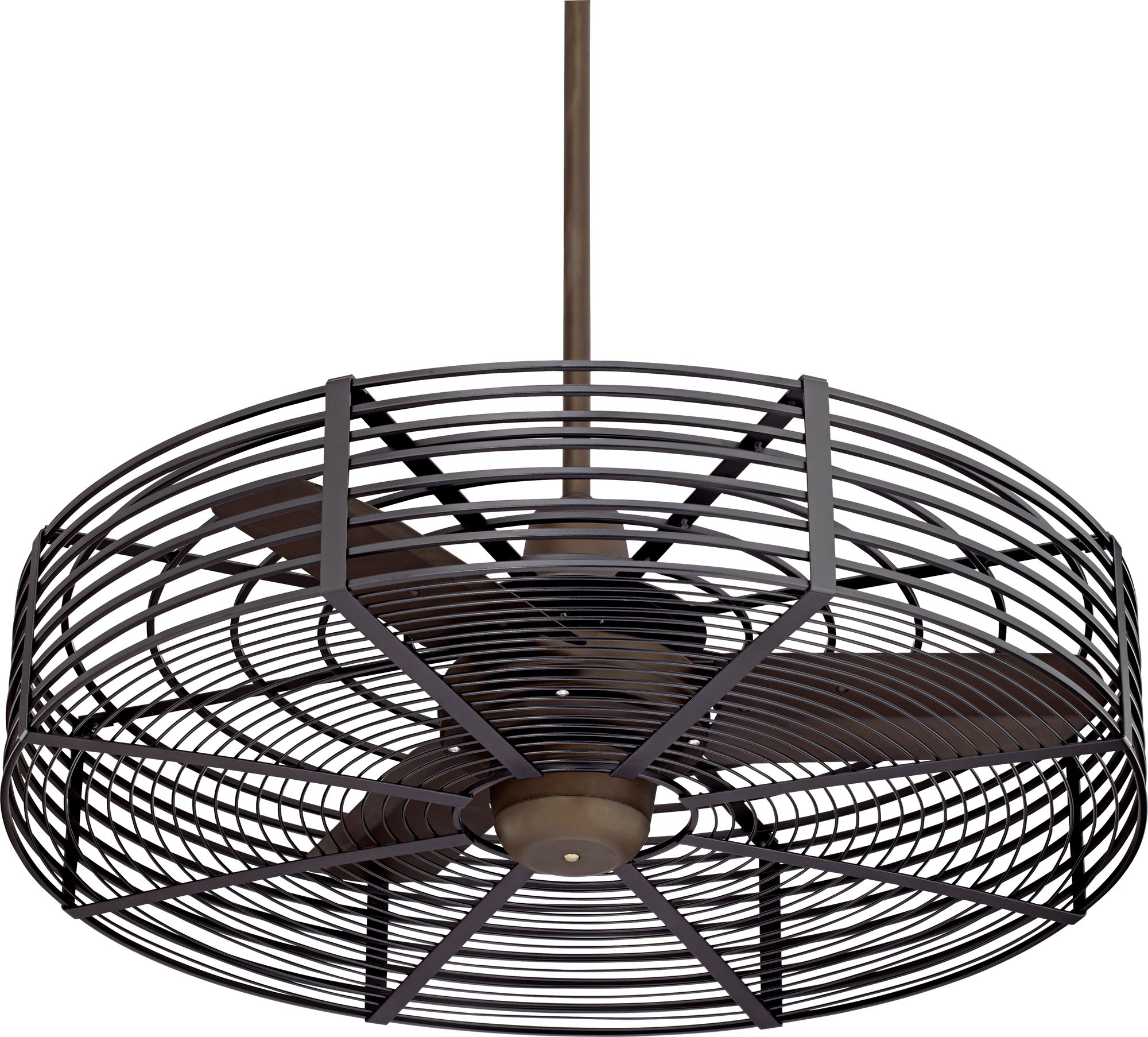 black ceiling fan with cage