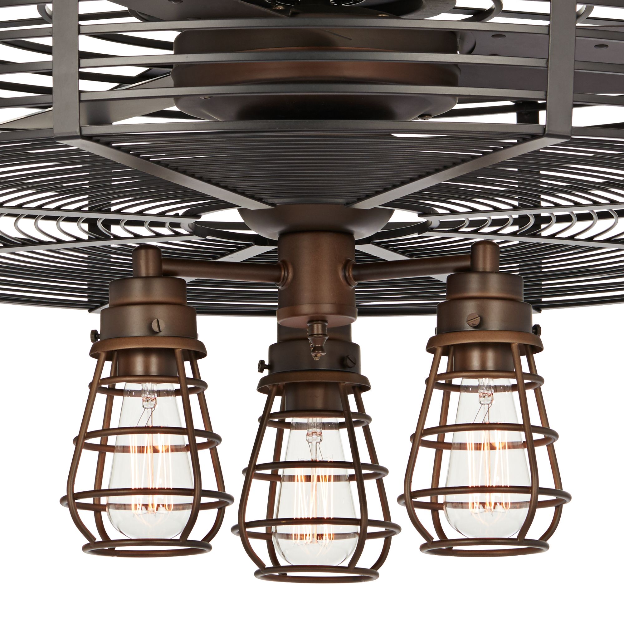 32" Vintage Breeze DC Bronze LED 3-Light Cage Ceiling Fan with Remote