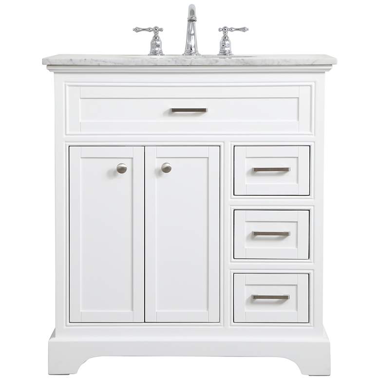 Image 1 32-Inch White Single Sink Bathroom Vanity with Carrara White Marble Top