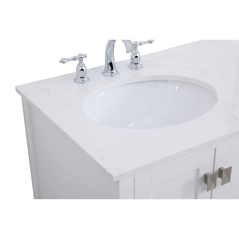 Image 3 32-Inch White Single Sink Bathroom Vanity With White Calacatta Quartz Top more views