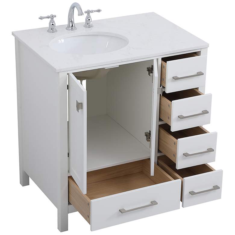 Image 6 32-Inch White Single Sink Bathroom Vanity With White Calacatta Quartz Top more views
