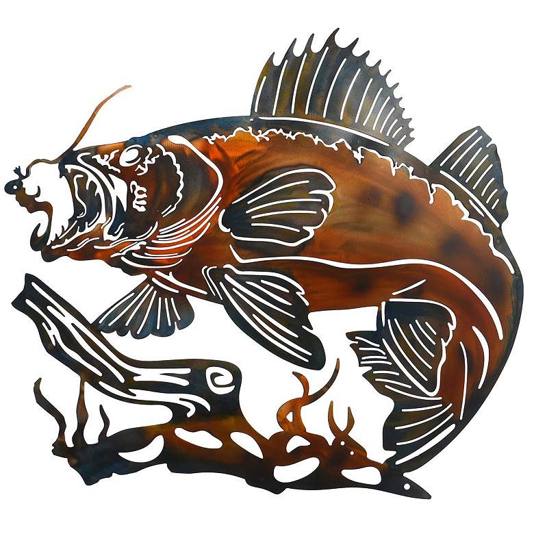 Image 1 32" x 28" Fish Laser Cut & Heat Colored Metal Wall Art