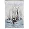 32" x 47" Boats Silver Frame Blue & Ivory Hand Painted Canvas