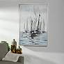 1_32" x 47" Boats Silver Frame Blue & Ivory Hand Painted Canvas
