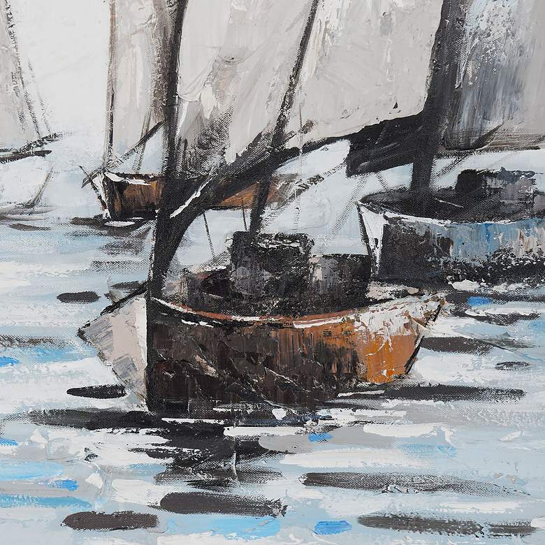 Image 5 32" x 47" Boats Silver Frame Blue & Ivory Hand Painted Canvas more views