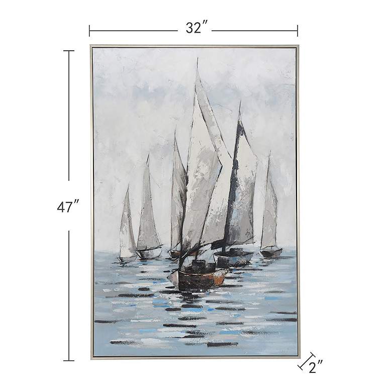 Image 7 32" x 47" Boats Silver Frame Blue & Ivory Hand Painted Canvas more views