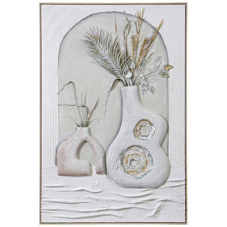 Image 1 32" x 48" Dimensional Arrangement Wood Grain Frame Oil Painting