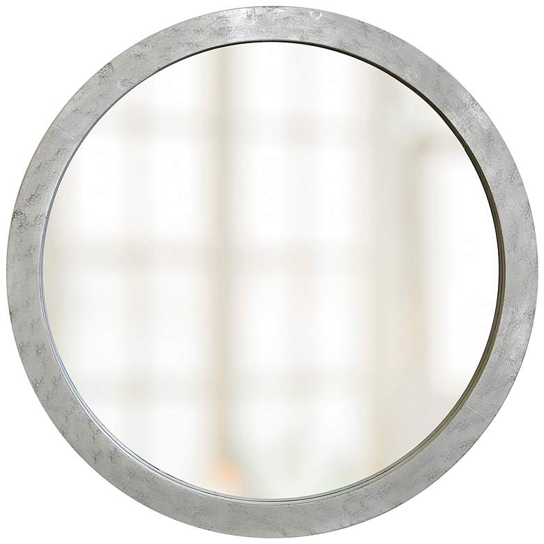 Image 1 32 inchH x 32 inchW Silver Leaf  Round Metal Wall Mirror