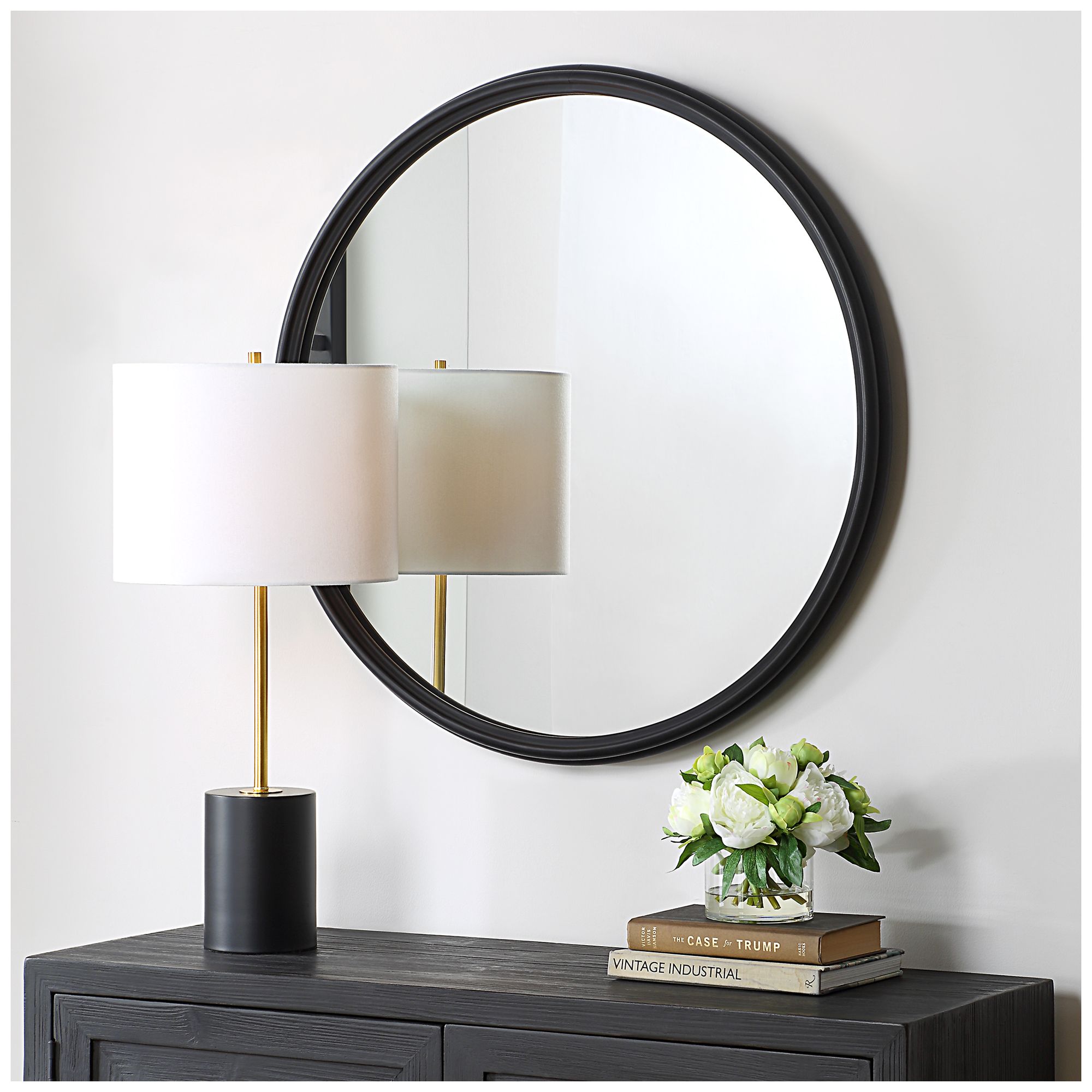 Image 3 32" Round Matte Black Wall Mirror more views