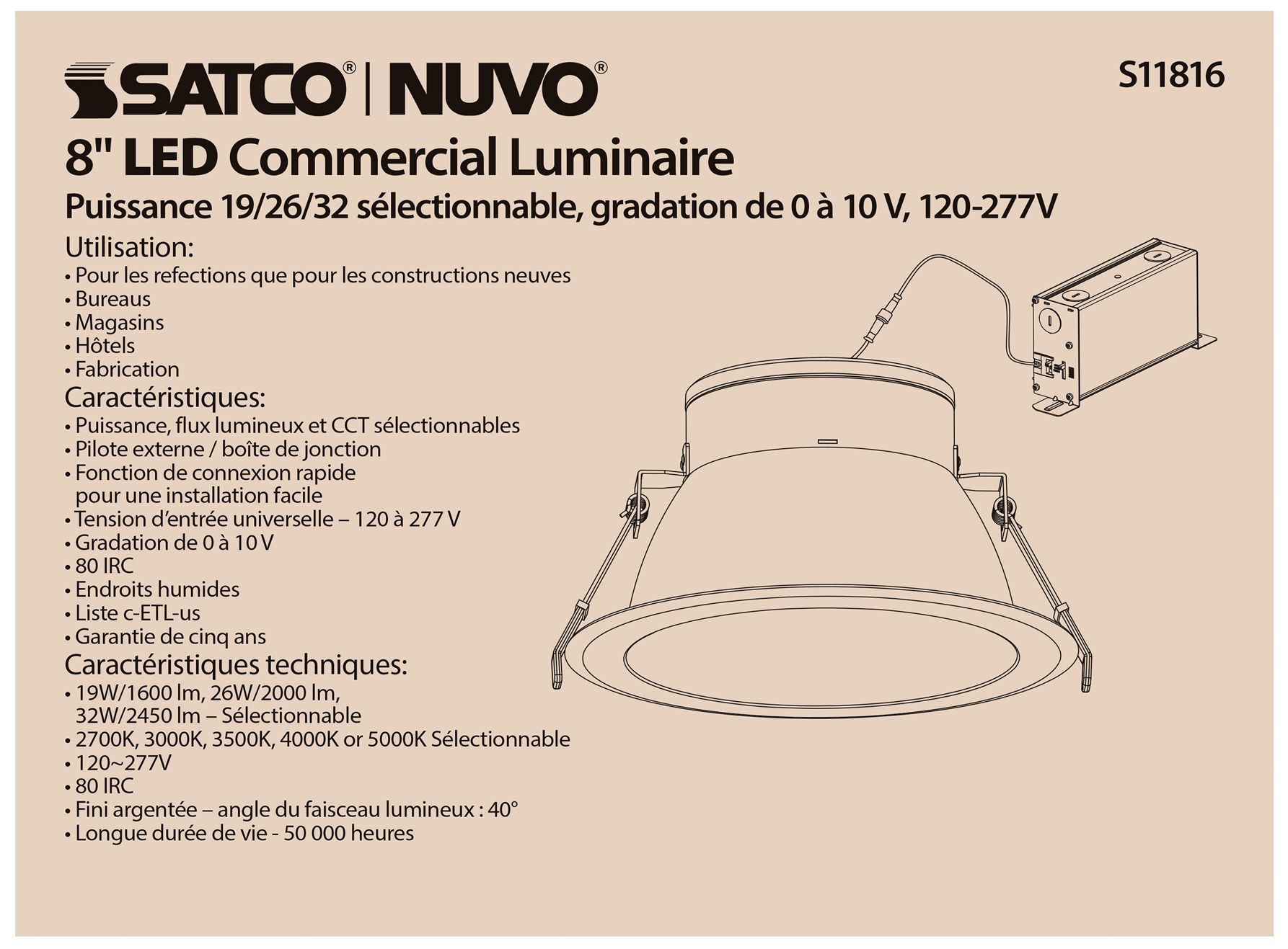 Image 7 32 Watt Commercial LED Downlight; 8 in.; Color Adjustable; Lumen Adjustable more views