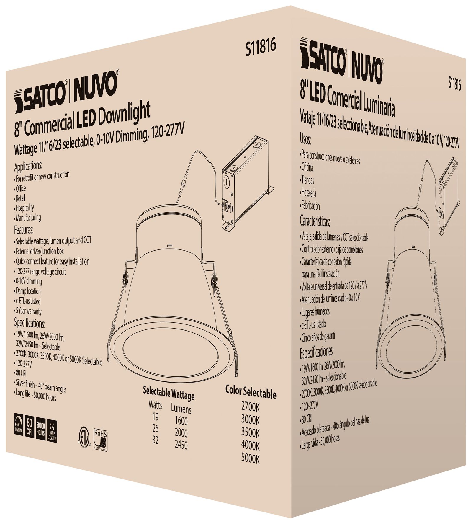 32 Watt Commercial LED Downlight; 8 in.; Color Adjustable; Lumen Adjustable