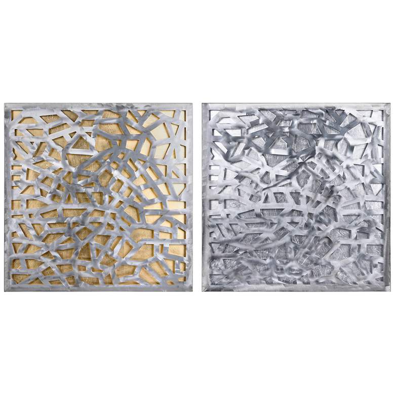 Image 2 32''x 32'' Gold and Silver Polished Steel Silver Leaf 3D Metal Wall Art