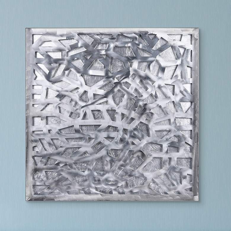 Image 1 32''x 32'' Gold and Silver Polished Steel Silver Leaf 3D Metal Wall Art