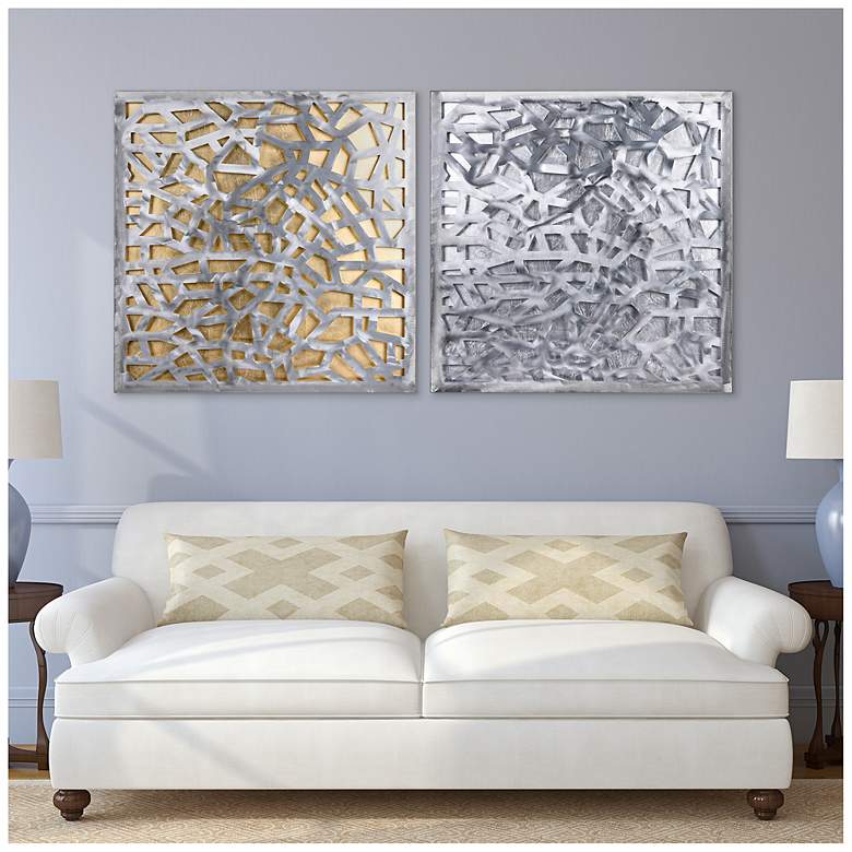 Image 3 32''x 32'' Gold and Silver Polished Steel Silver Leaf 3D Metal Wall Art more views
