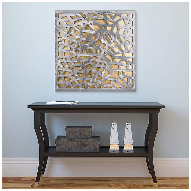 Image 5 32''x 32'' Gold and Silver Polished Steel Silver Leaf 3D Metal Wall Art more views