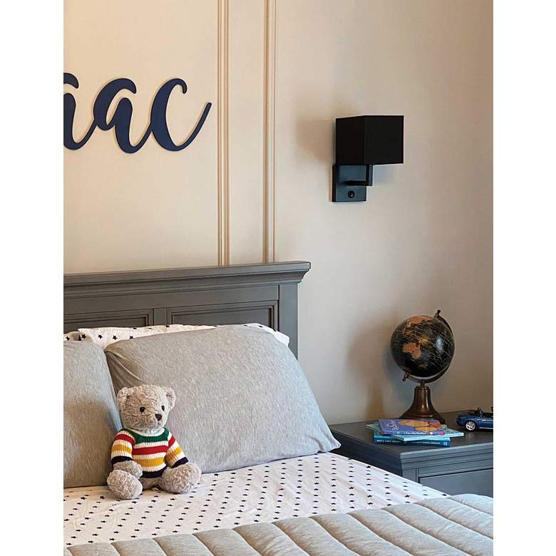 Image 1 Lucas 10 1/2" High Matte Black Wall Sconce with Black Shade in scene