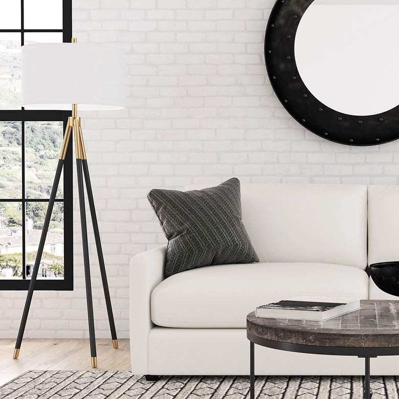 Image 1 Bassett Rowe 61" Black and Gold Luxe Modern Tripod Floor Lamp in scene