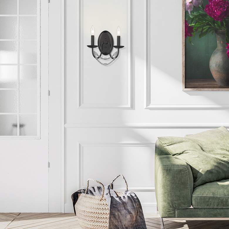 Image 1 Mirabella 10 1/2" High Matte Black Metal 2-Light Wall Sconce in scene