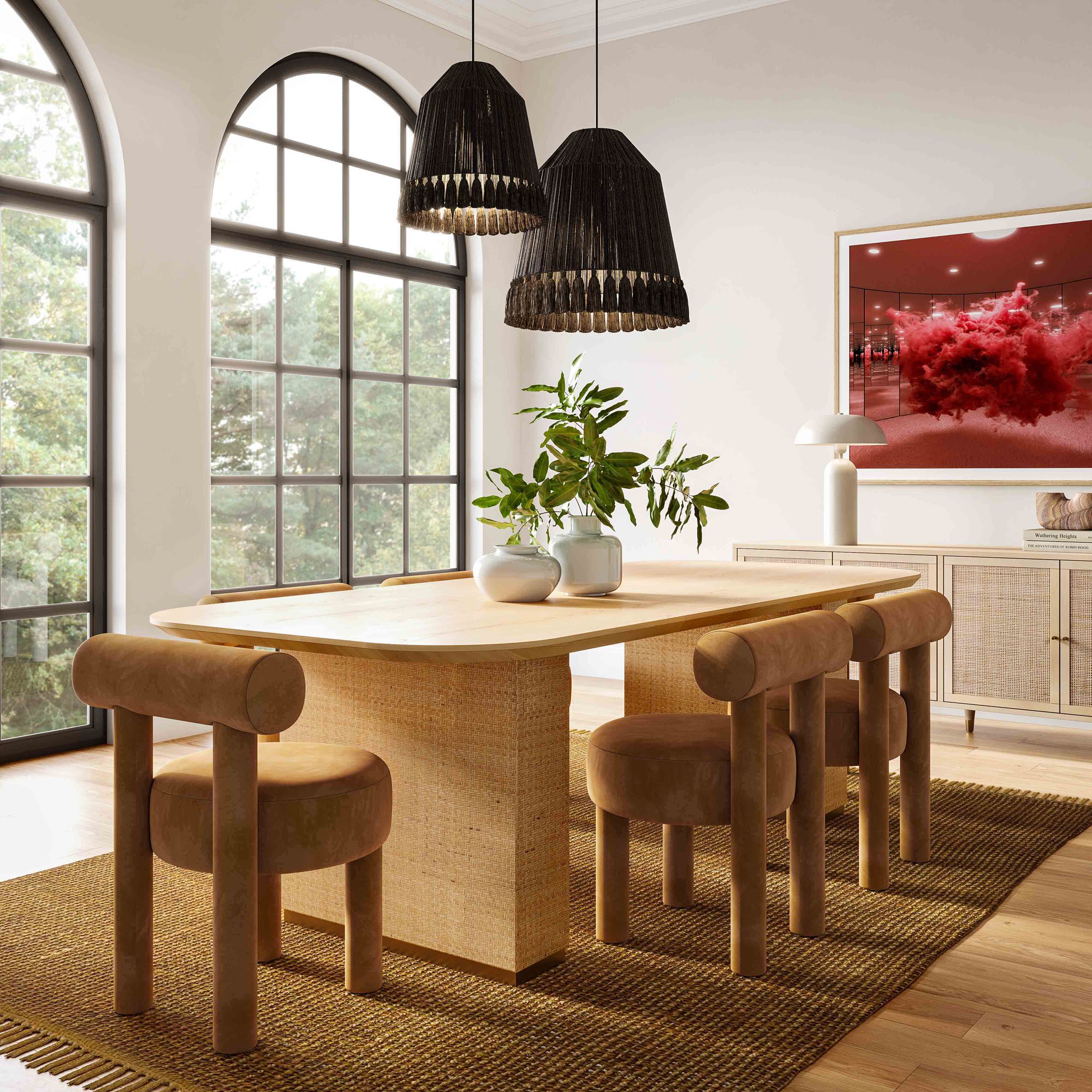 Image 1 TOV Carmel 21 1/2" Wide Modern Cognac Velvet Fabric Dining Chair in scene