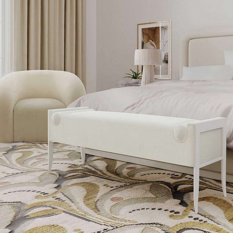 Image 1 TOV Ines 66 3/4" Wide Cream Boucle Fabric Modern Rectangular Bench in scene