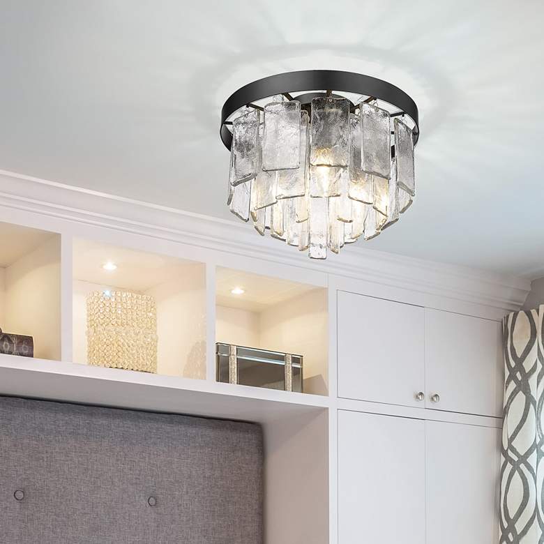 Image 1 Ciara 13"W Black Water Glass 3-Light Ceiling/Pendant Light in scene