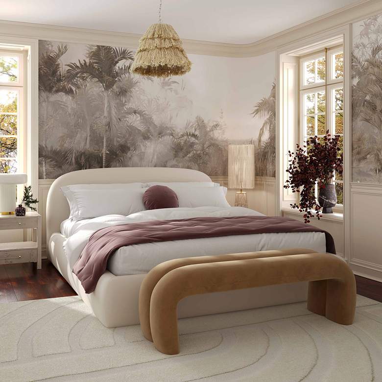 Image 1 TOV Bara Modern Cream Textured Velvet Fabric King Size Bed in scene